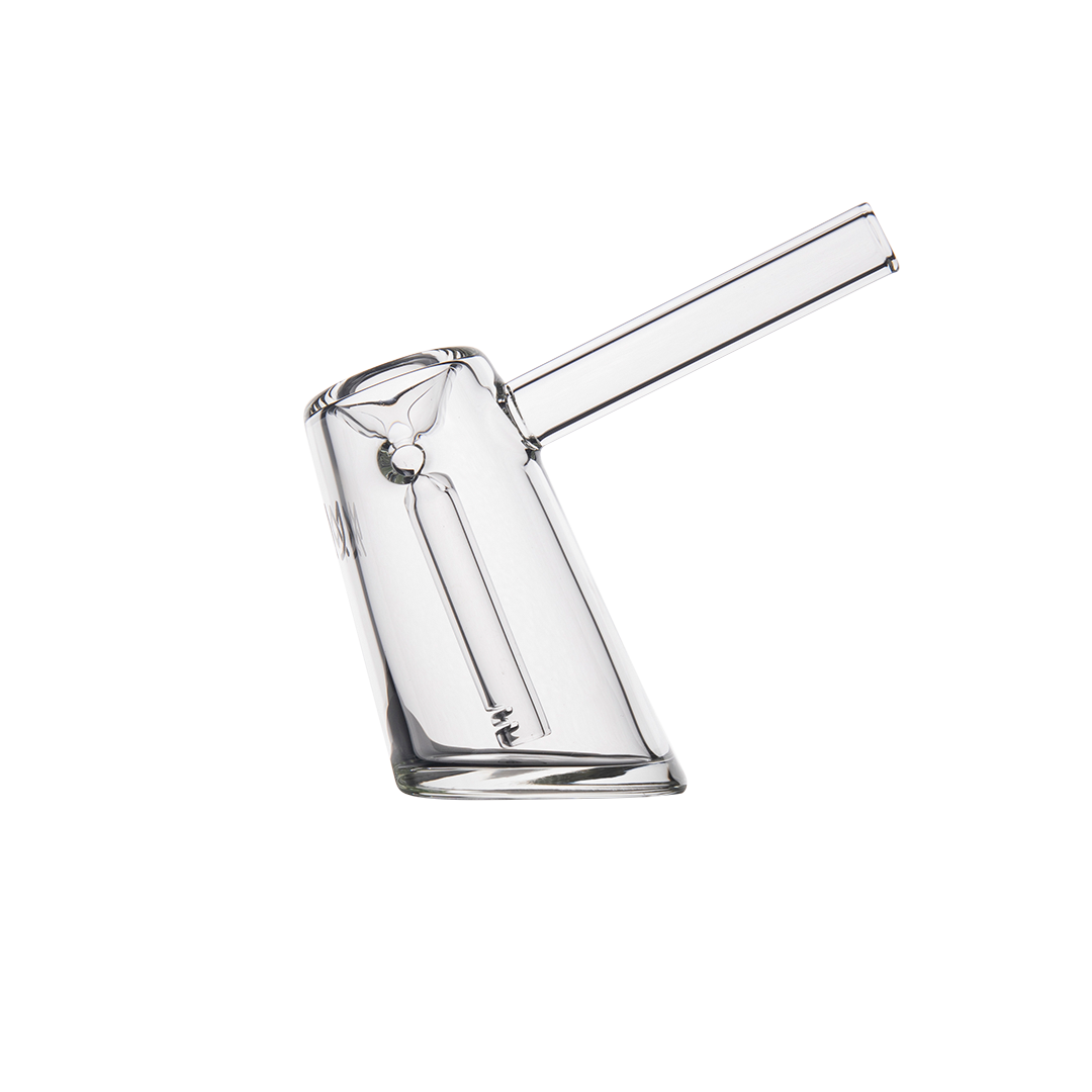 MJ Arsenal Fulcrum Bubbler made of Borosilicate Glass, Angled Side View on White Background