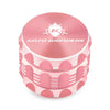 Kozo 2 inch four-piece aluminum grinder in rose gold, closed front view of the body with the Kozo logo lid