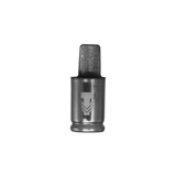 DynaVap Low Temp Captive Cap pictured from an alternate angle showing the smooth stainless steel finish