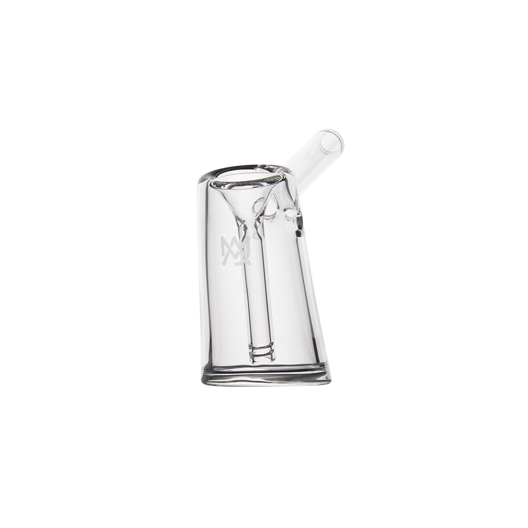 MJ Arsenal Fulcrum Bubbler in Borosilicate Glass, Classic Angled Side View on White