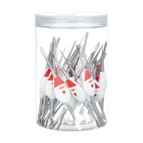 Clear tub filled with 30pc Santa Claus Stainless Steel Dab Tools by Dank Tools