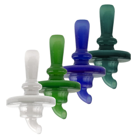 Assorted 32mm Joy Stick Borosilicate Glass Carb Caps for Dab Rigs in white, green, and blue