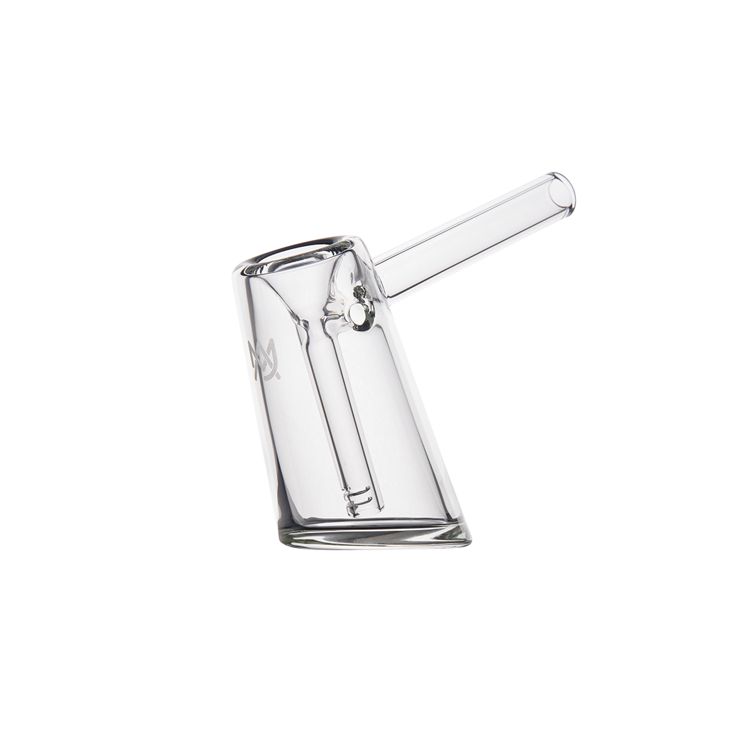 MJ Arsenal Fulcrum Bubbler side view, compact borosilicate glass with smooth hits