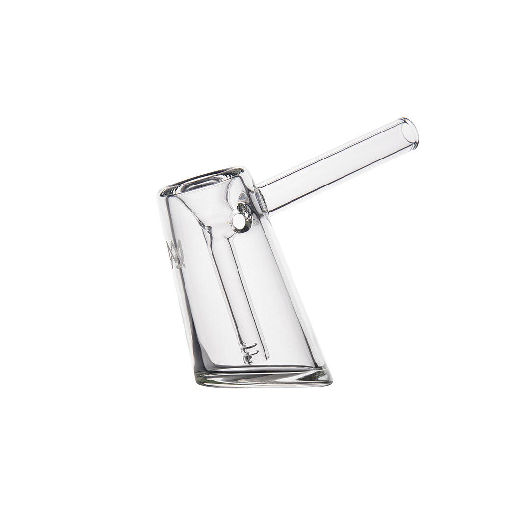 MJ Arsenal Fulcrum Bubbler side view, compact borosilicate glass hand pipe for smooth hits