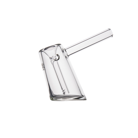 MJ Arsenal Fulcrum Bubbler, clear borosilicate glass, angled side view on white background