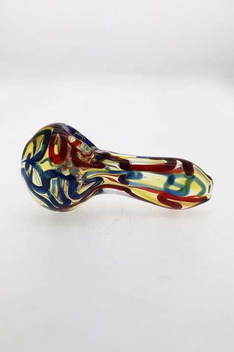Thick Ass Glass 3" Spoon Pipe with Marbles & Multi-Color Ribbon, Carb Hole on Left, Side View
