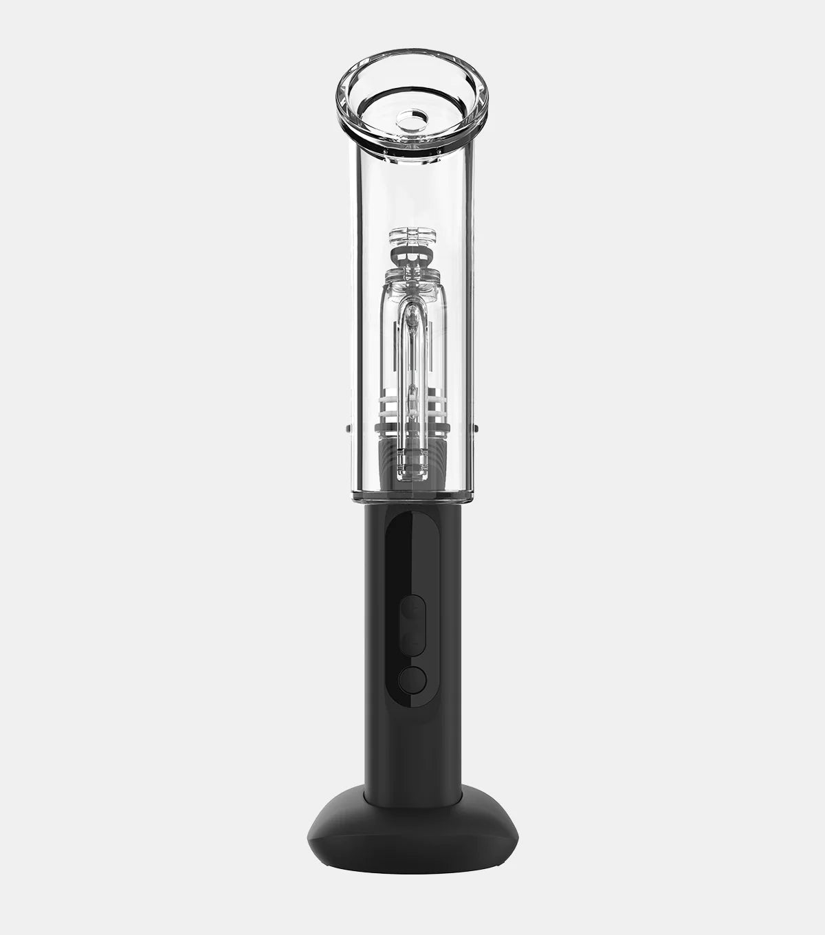 AUXO Cira Vaporizer for Concentrate in black, portable design with clear borosilicate glass, front view