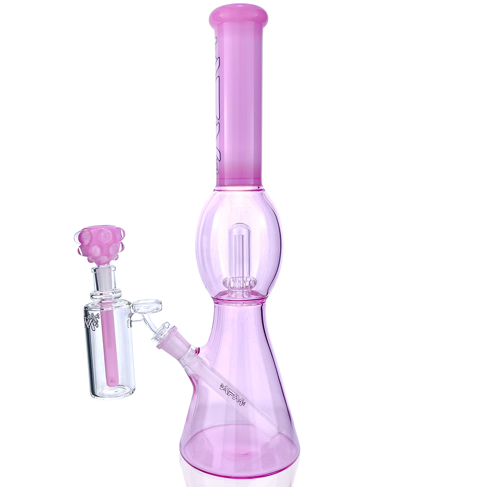 18" AFM UFO Pink Beaker Bong with Color Accents and Female Joint, Front View