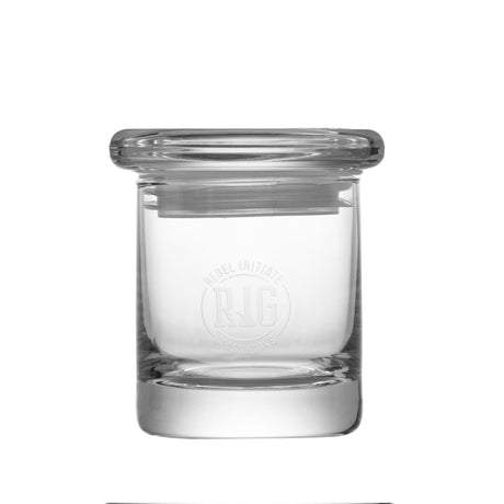 REBEL INITIATE GLASSWORKS 3.5" Clear Air Tight Jar for Dry Herbs, Front View