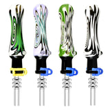 Four 3.5" Wig Wag Glass Dab Straws with Colorful Swirl Designs and Interchangeable Titanium/Quartz Tips