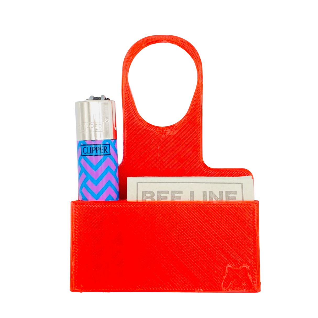 MAV PRO 3D Bee Line and Lighter Caddy in vibrant red with Clipper lighter and hemp wick front view