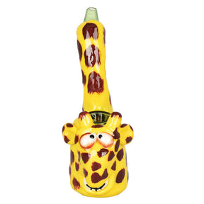 3D Painted Stoned Giraffe Animal Bubbler, 4.5" Borosilicate Glass, Front View