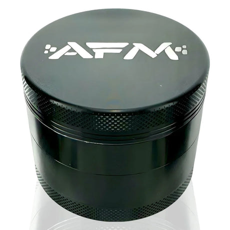 AFM Black 4-Piece Aluminum Herb Grinder - Top View with Logo