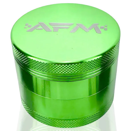 AFM 4-Piece Aluminum Herb Grinder in Vibrant Green with Textured Grip - Front View