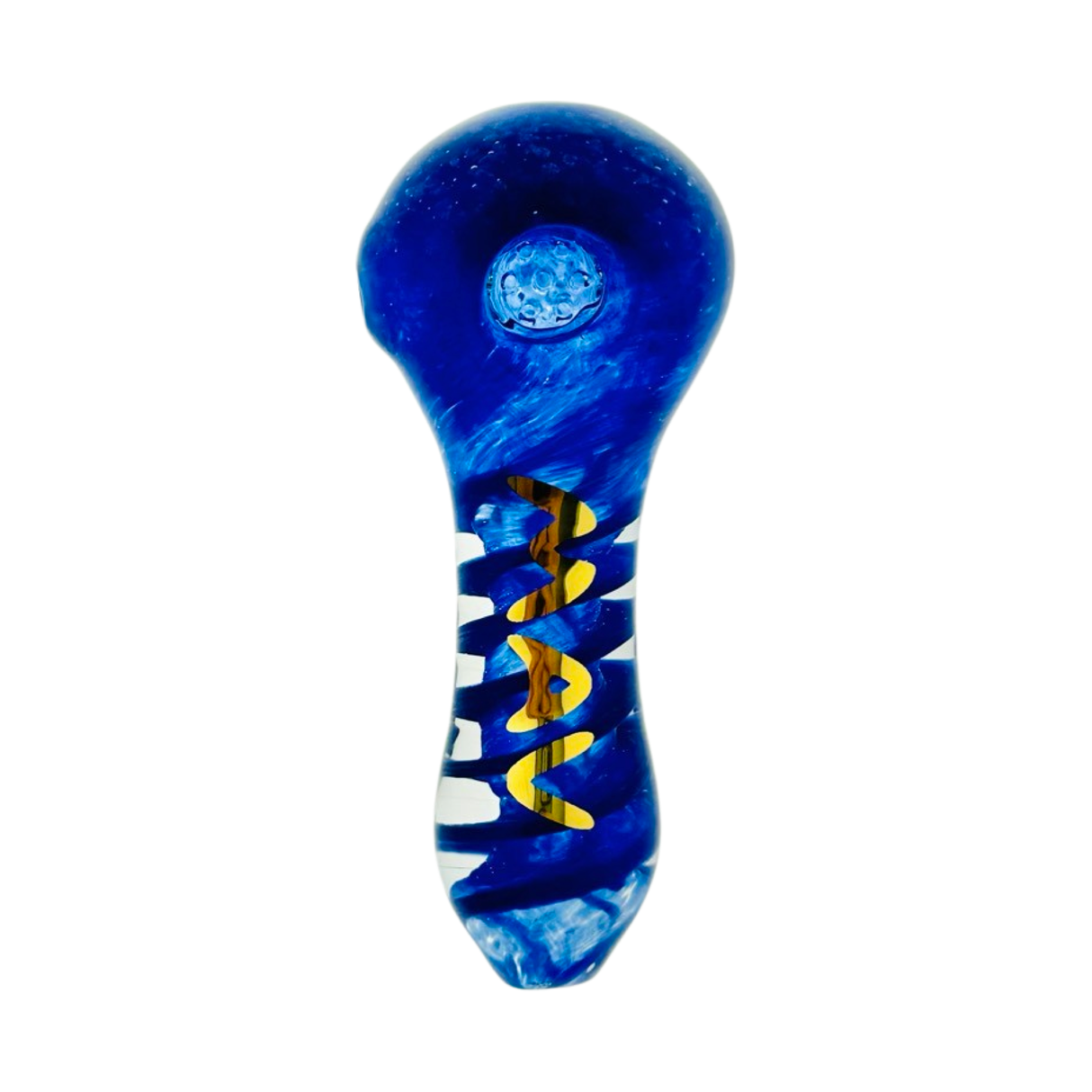 MAV Glass Twisted Frit Professional Hand Pipe in Blue with Intricate Design - Top View