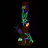 420 Hemp Leaf Glow In The Dark Beaker Glass Water Pipe | 9.25" | 14mm F