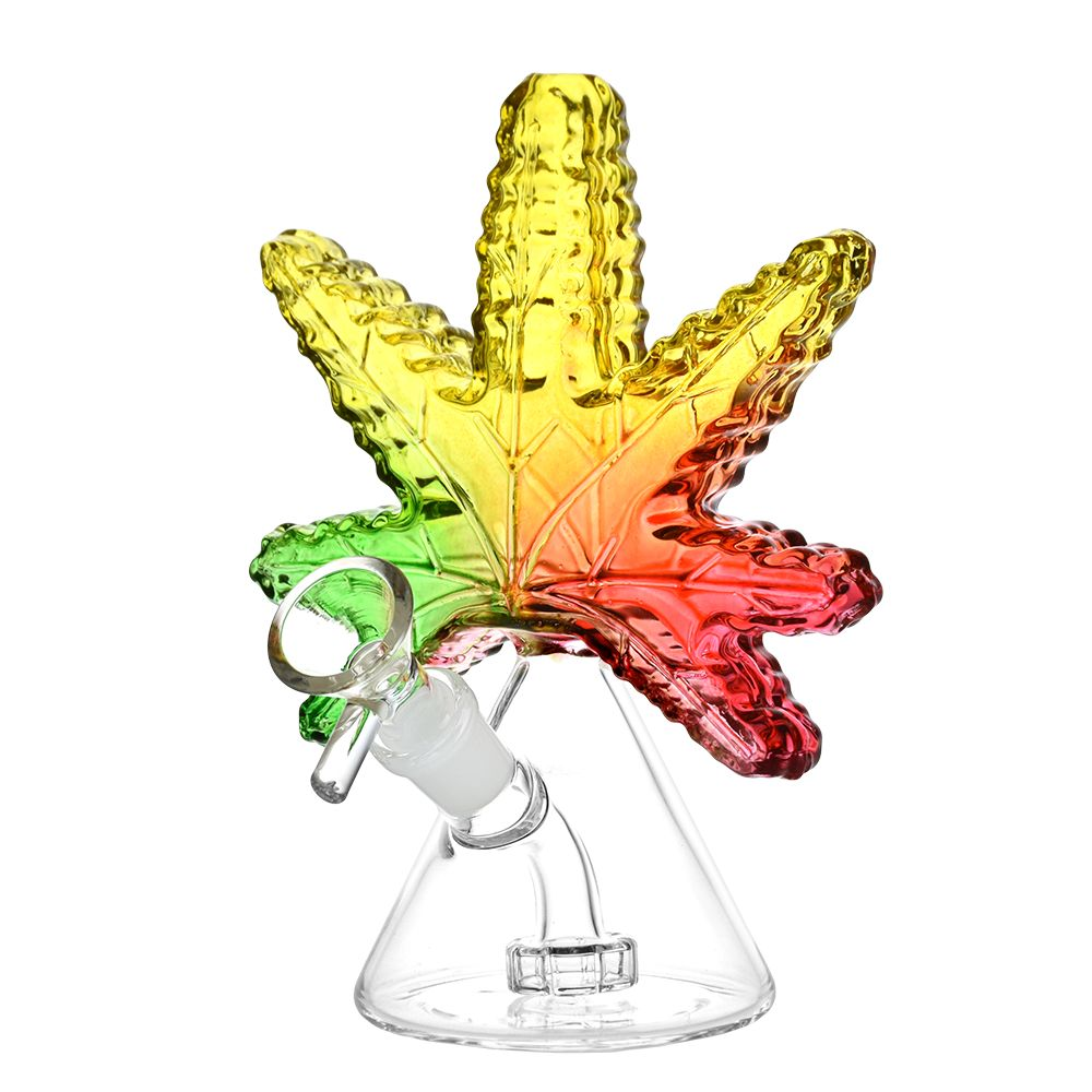 420 Leaf Glass Water Pipe | 6.5" | 14mm F | Colors Vary