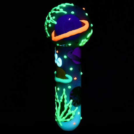 420 Painted Glow In The Dark Glass Spoon Pipe | 5" | Assorted Designs | 6ct Bundle