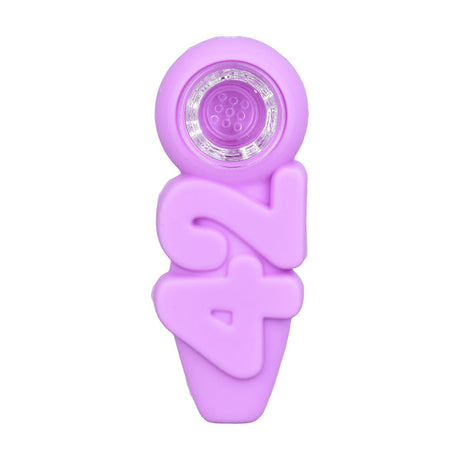 420 Science 4" Silicone Hand Pipe in Purple, Front View, Durable & Portable