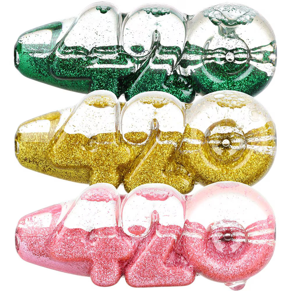 Glitter Glycerin 420 Glass Hand Pipe | 4.25" | Assorted Colors | 4ct Bundle