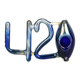 Novelty 420-shaped glass hand pipe for dry herbs, over 5 inches, front view on white background