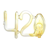 Novelty 420-shaped glass hand pipe for dry herbs, 5 inches, front view on white background