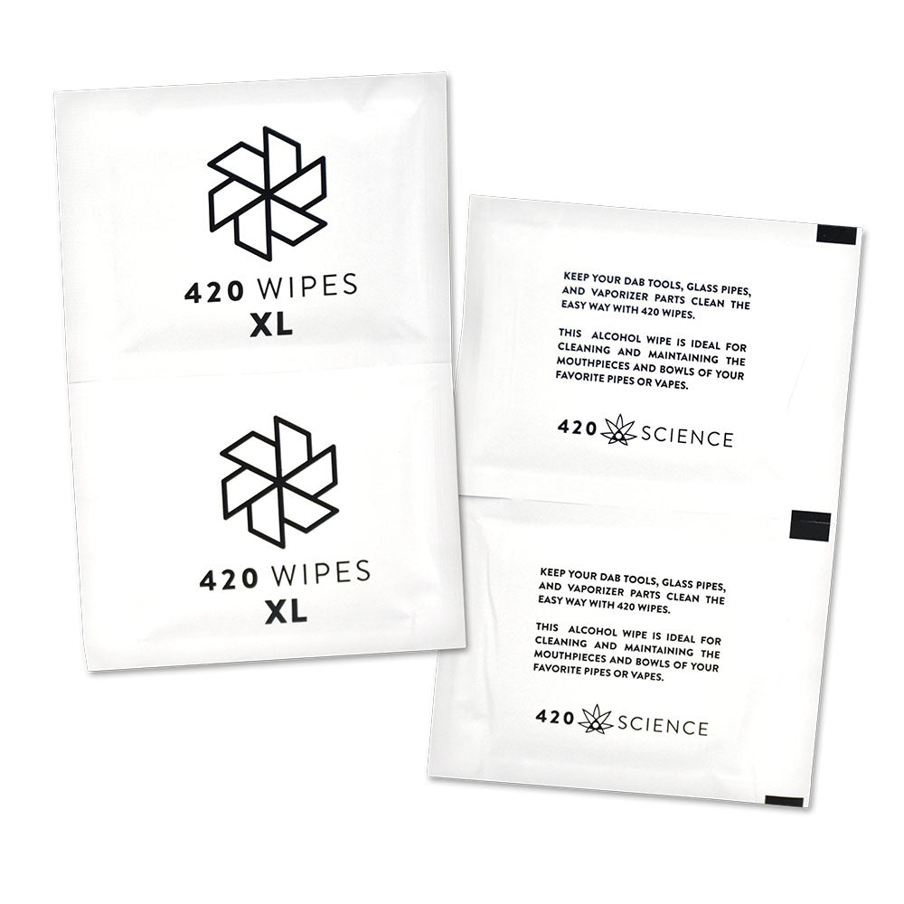 420 Science Sterilizing Wipes 100pc in packaging, ideal for cleaning bongs and vaporizers