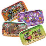 Assorted 420 Science Artist Series Metal Rolling Trays with Lids, Medium Size, Portable Design