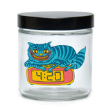 420 Science Clear Screw Top Jar featuring a whimsical 420 Cat design, compact and portable for dry herbs