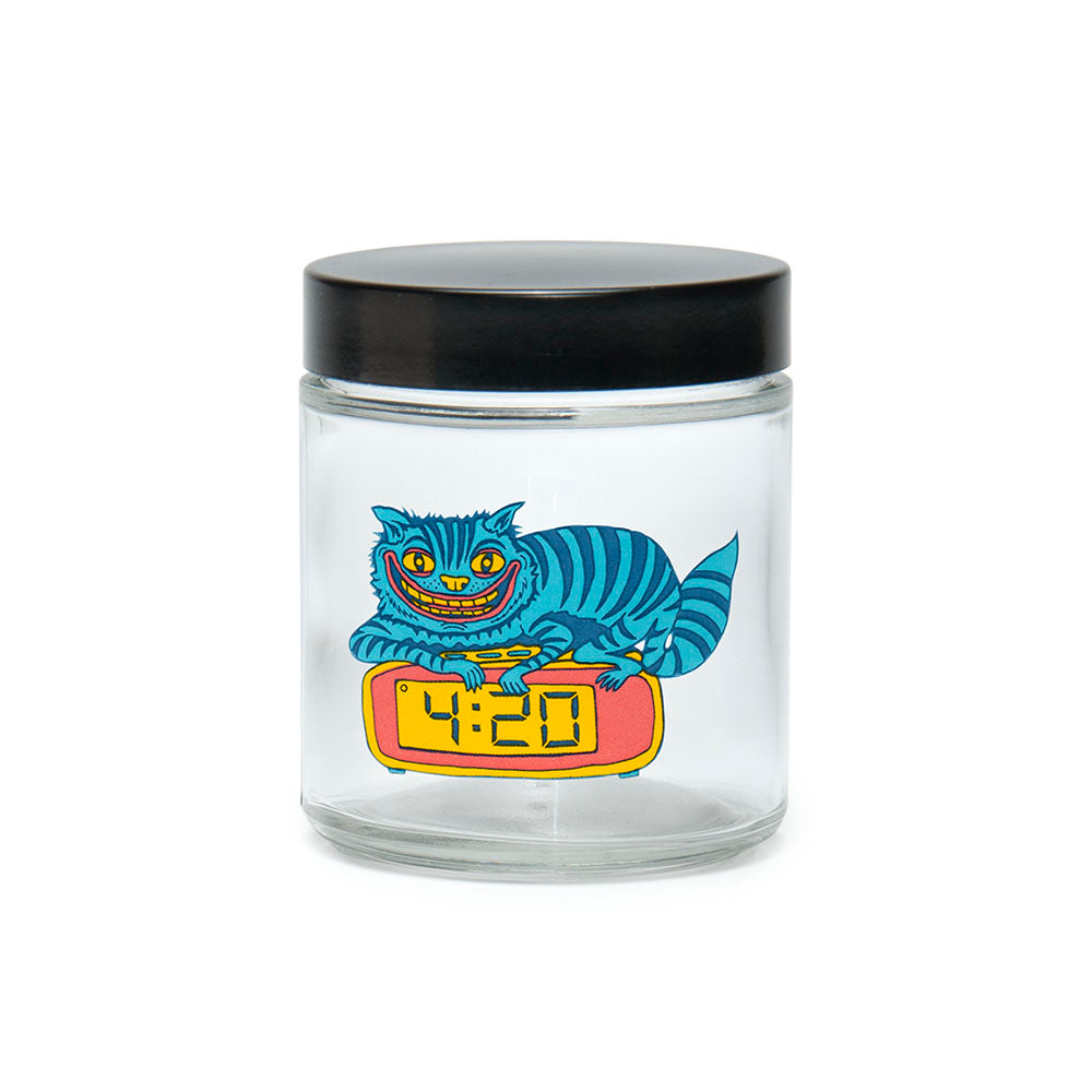 420 Science Clear Screw Top Jar featuring a 420 Cat Design, Compact and Portable Storage Solution