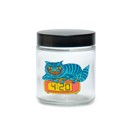 420 Science Clear Screw Top Jar featuring a 420 Cat Design, Compact and Portable Storage Solution