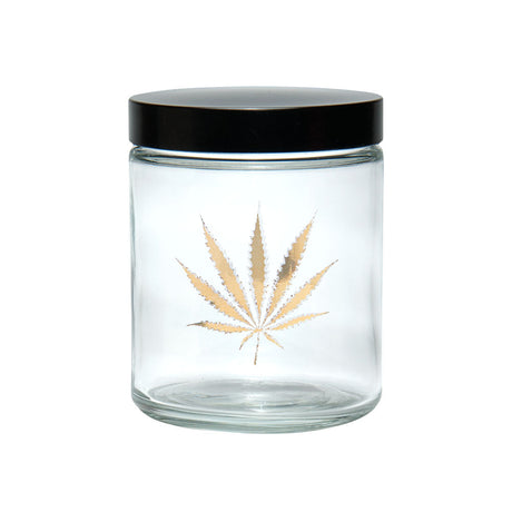 420 Science Clear Screw Top Jar featuring Gold Leaf design, compact and portable for dry herbs