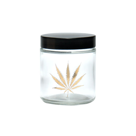 420 Science Clear Screw Top Jar with Gold Leaf design, compact and portable for dry herbs storage