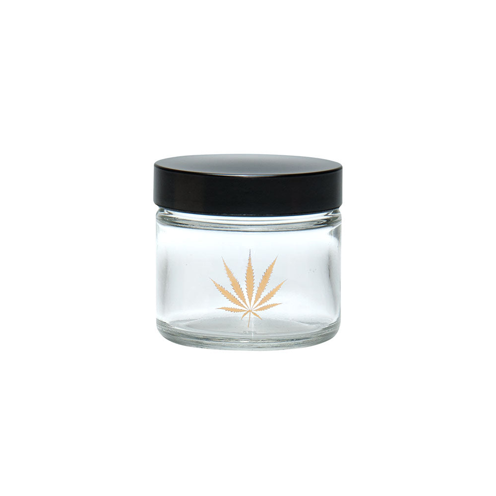 420 Science Clear Glass Jar with Gold Leaf Design and Screw Top, Portable Stash Storage