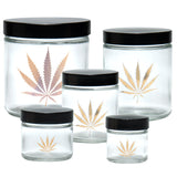 420 Science Clear Borosilicate Glass Jars with Gold Leaf Design, Screw Top, Various Sizes