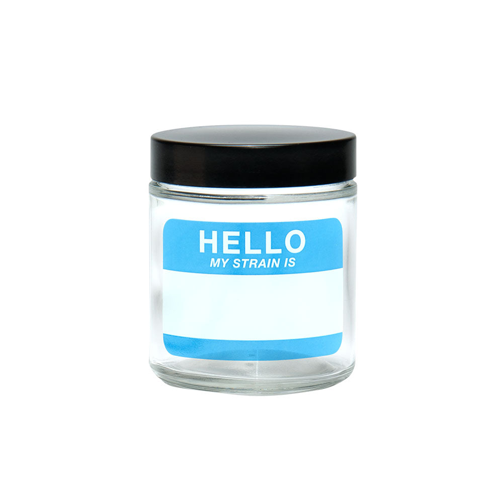 420 Science Clear Screw Top Jar with Write & Erase Label, Front View, Compact Storage for Dry Herbs