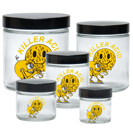 420 Science Clear Screw Top Jars with Killer Acid Design in Various Sizes
