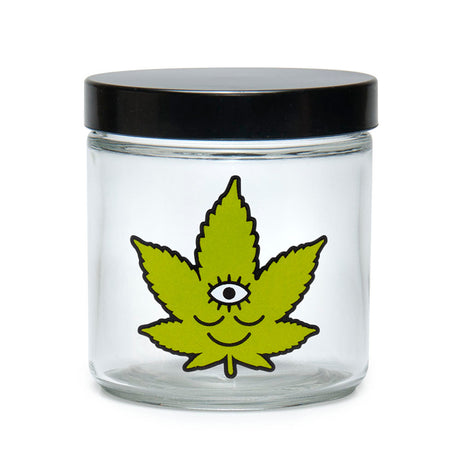 420 Science Clear Screw Top Jar with Toke Face Design - Front View