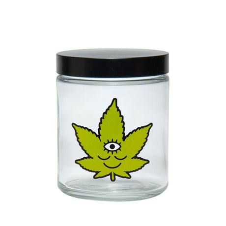 420 Science Clear Glass Jar with Toke Face Design, Screw Top, Portable, for Dry Herbs