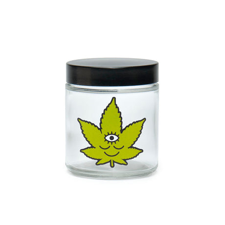 420 Science Clear Screw Top Jar with Toke Face design, compact and portable for dry herbs