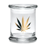 420 Science Pop Top Jar with Gold Leaf design, clear borosilicate glass, compact and portable