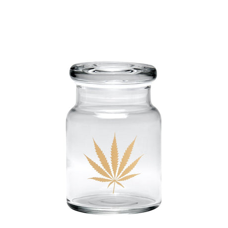 420 Science Pop-Top Jar with Gold Leaf Design, Clear Borosilicate Glass, Compact Storage
