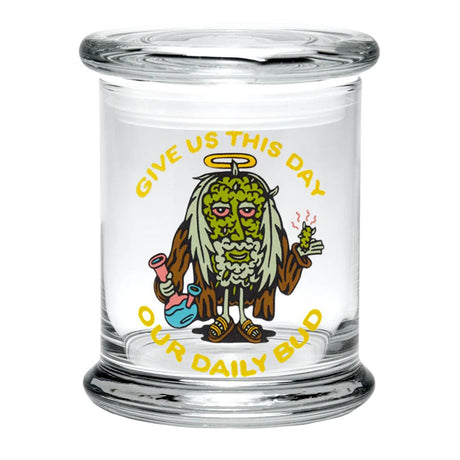 420 Science Pop Top Jar - Jesus Bud Design - Clear Borosilicate Glass Storage