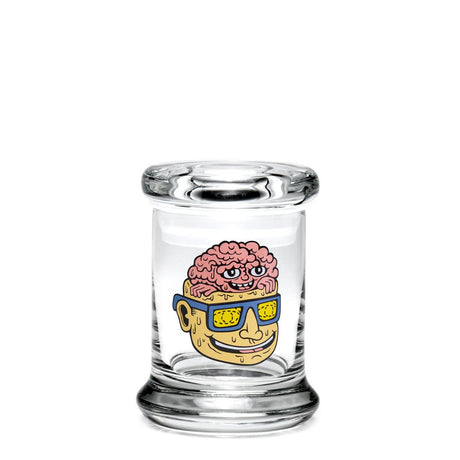 420 Science Pop-Top Jar with Killer Acid Head Popper design, clear borosilicate glass, front view