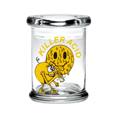 420 Science Pop Top Jar with Killer Acid Design, Compact Borosilicate Glass, Front View