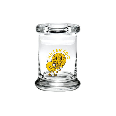420 Science Pop Top Jar with Mile Of Smiles design, clear borosilicate glass, front view