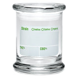 420 Science Pop Top Jar, Write & Erase, Clear Borosilicate Glass, Front View, Portable Storage for Dry Herbs