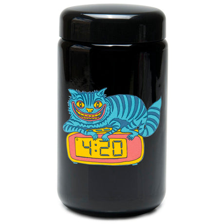 420 Science UV Screw Top Jar with 420 Cat design, compact and portable, front view on white background