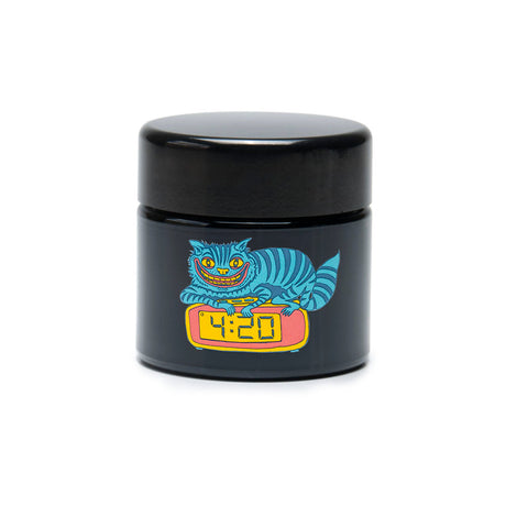 420 Science UV Screw Top Jar featuring 420 Cat design, compact and portable, front view on white background