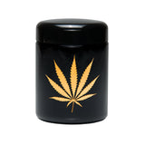 420 Science UV Screw Top Jar with Gold Leaf Design, Amber & Black Borosilicate Glass, Portable